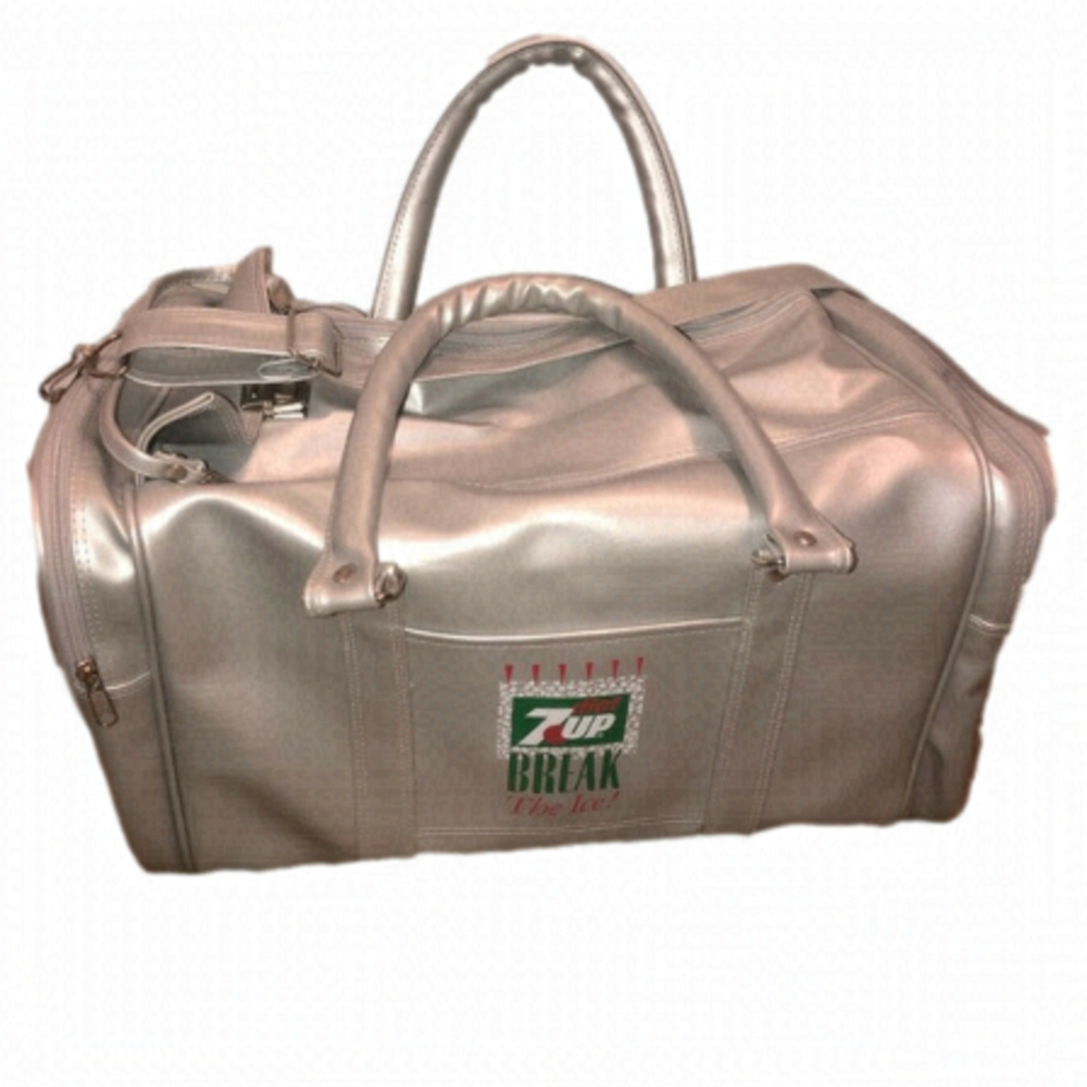 VTG 7-UP "Break Ice" Metallic Silver Duffel Bag w/ Strap 18"x10"